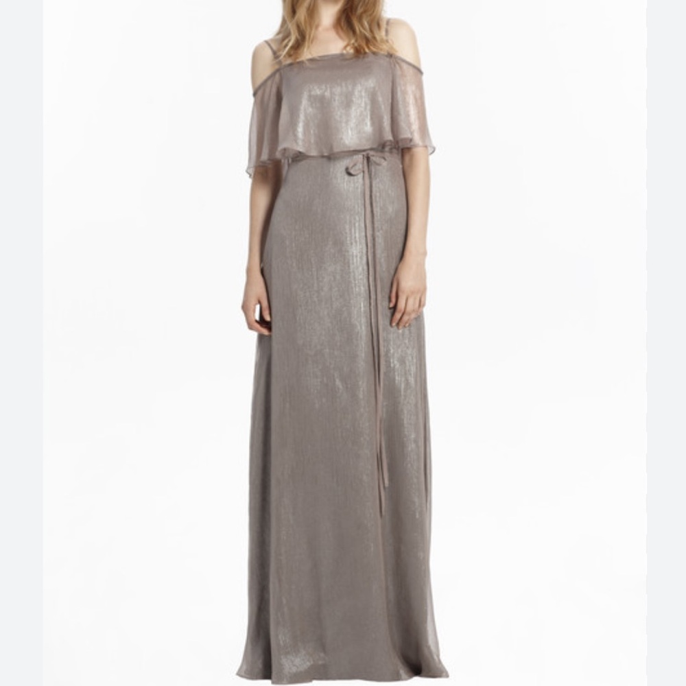 Monique Lhuillier Bridesmaids NWT Maya 10 Slate Off Shoulder Spaghetti Straps